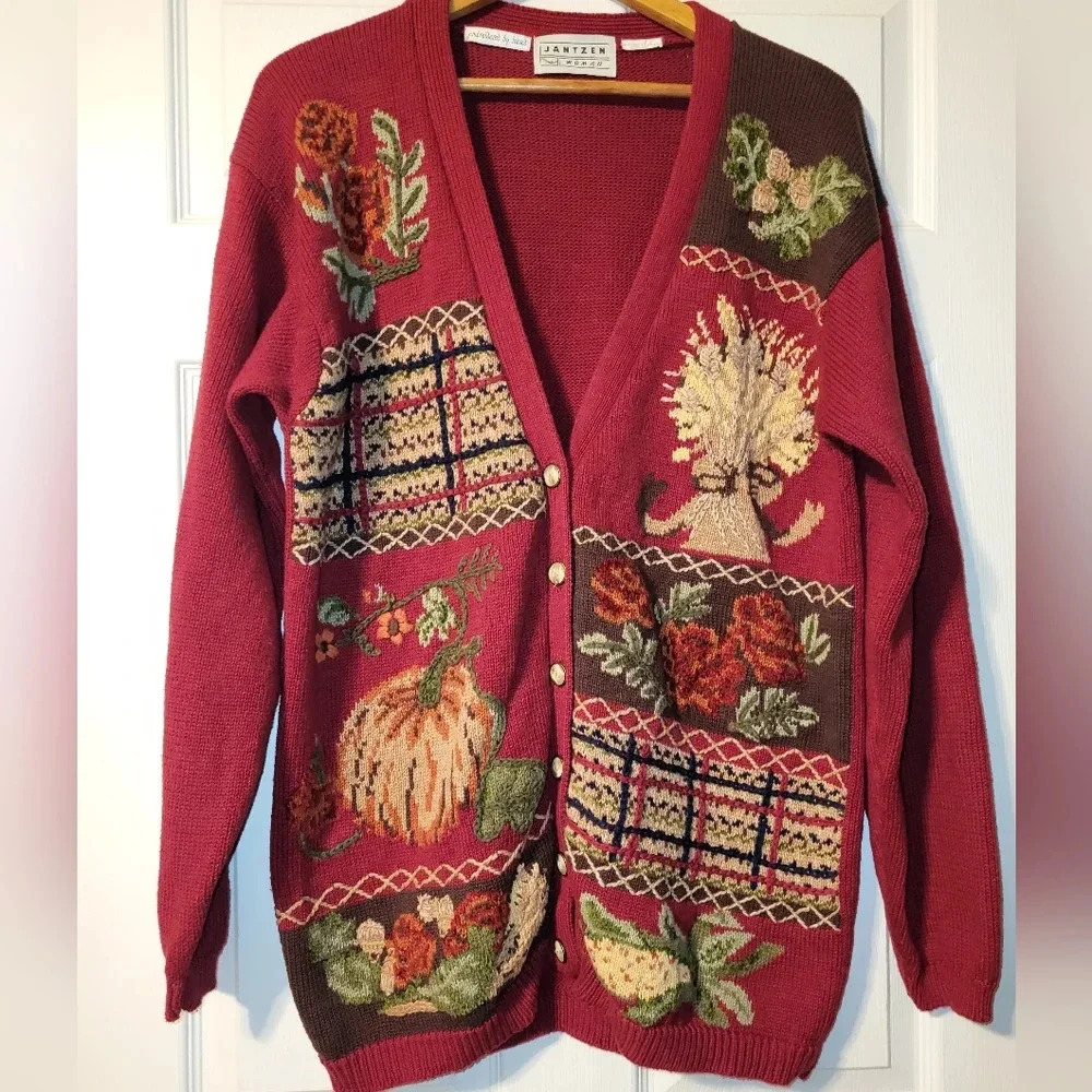 Jantzen Red Floral Patchwork Cardigan Sweater - Picture 7 of 7